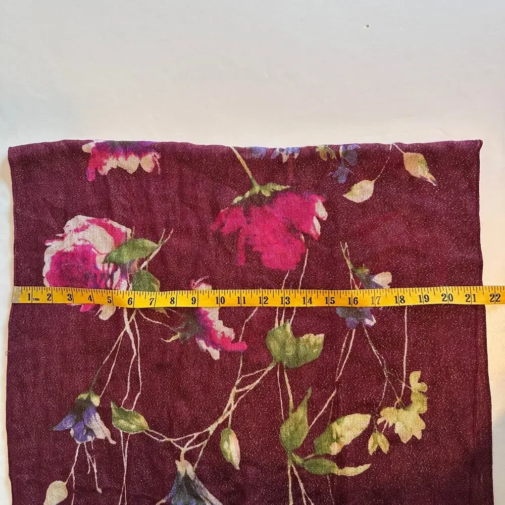 Collection Eighteen Floral Scarf Burgundy Metallic Fringed
